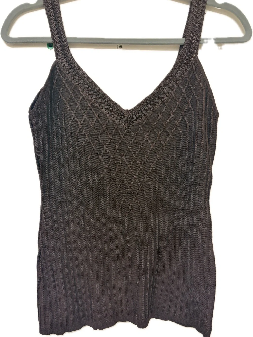 White House Black Market Brown Knit Sweater Tank Cami Size Small V-Neck Ribbed - Picture 2 of 8